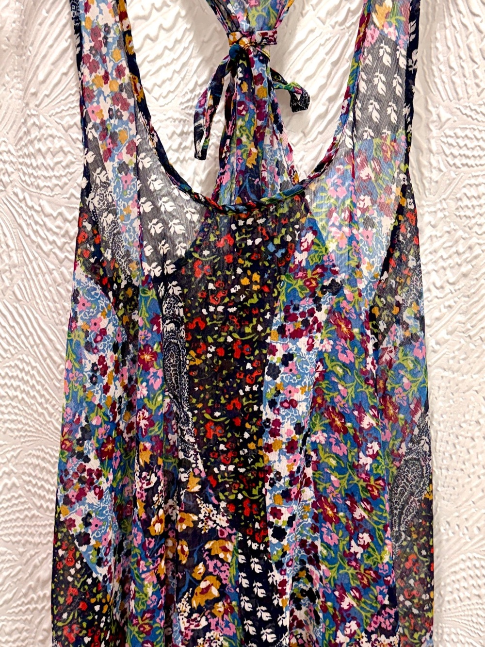 NWoT Y2K Tramp Sheer Bright Floral Patchwork Racerback Tank Top - Size M